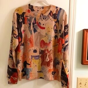 Lightweight Knit Colorful Dog Print Sweater
